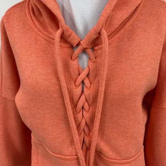 FP Movement Hoodie Womens XS Orange Fleece Lined Believe It Lace Up Free People - Picture 3 of 12